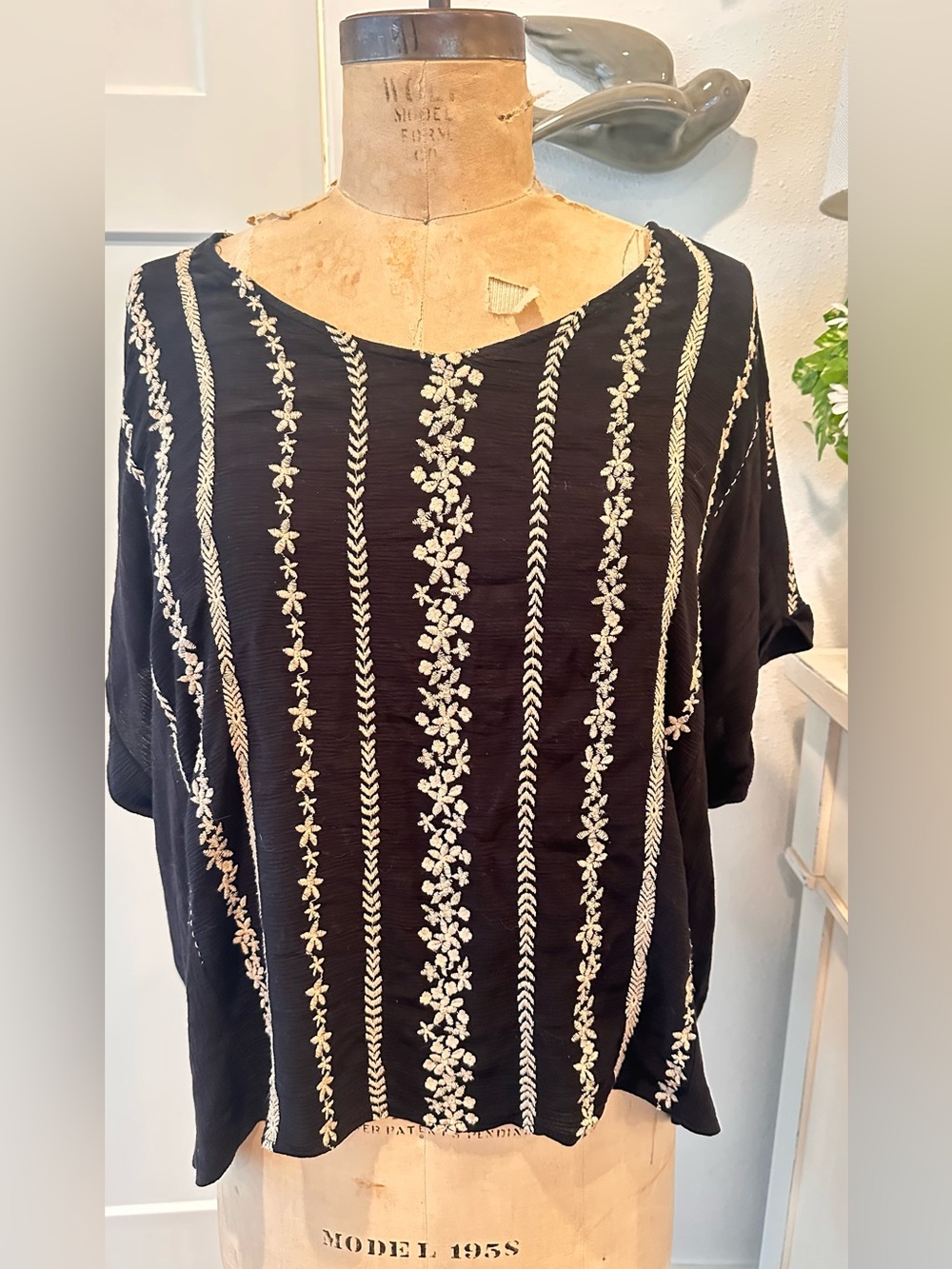 By Together oversized Black Embroidered Top Size Large